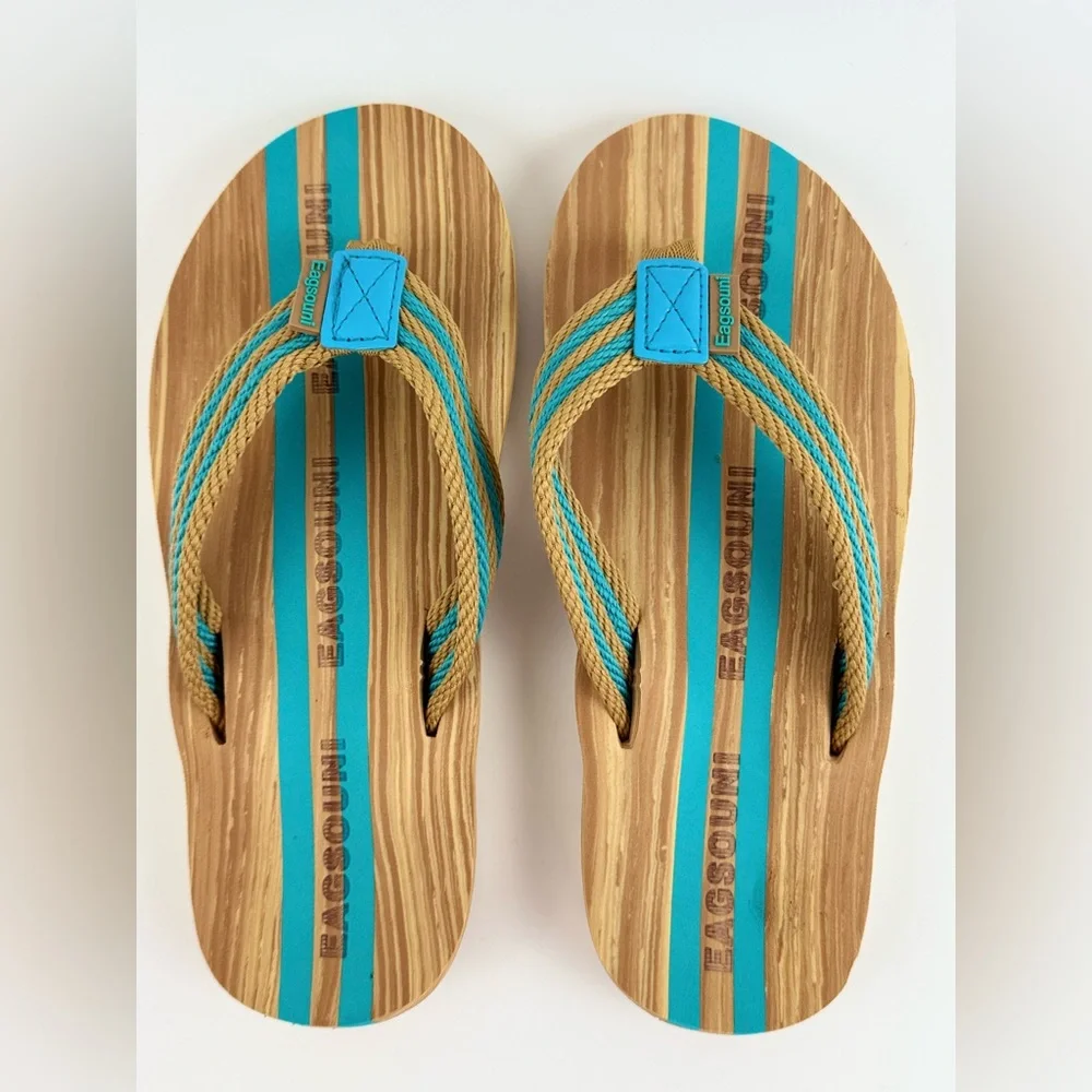 Eagsouni Unisex Flip Flops, Casual Comfort Thong Sandals Tan/Blue Size 41 - Picture 6 of 11